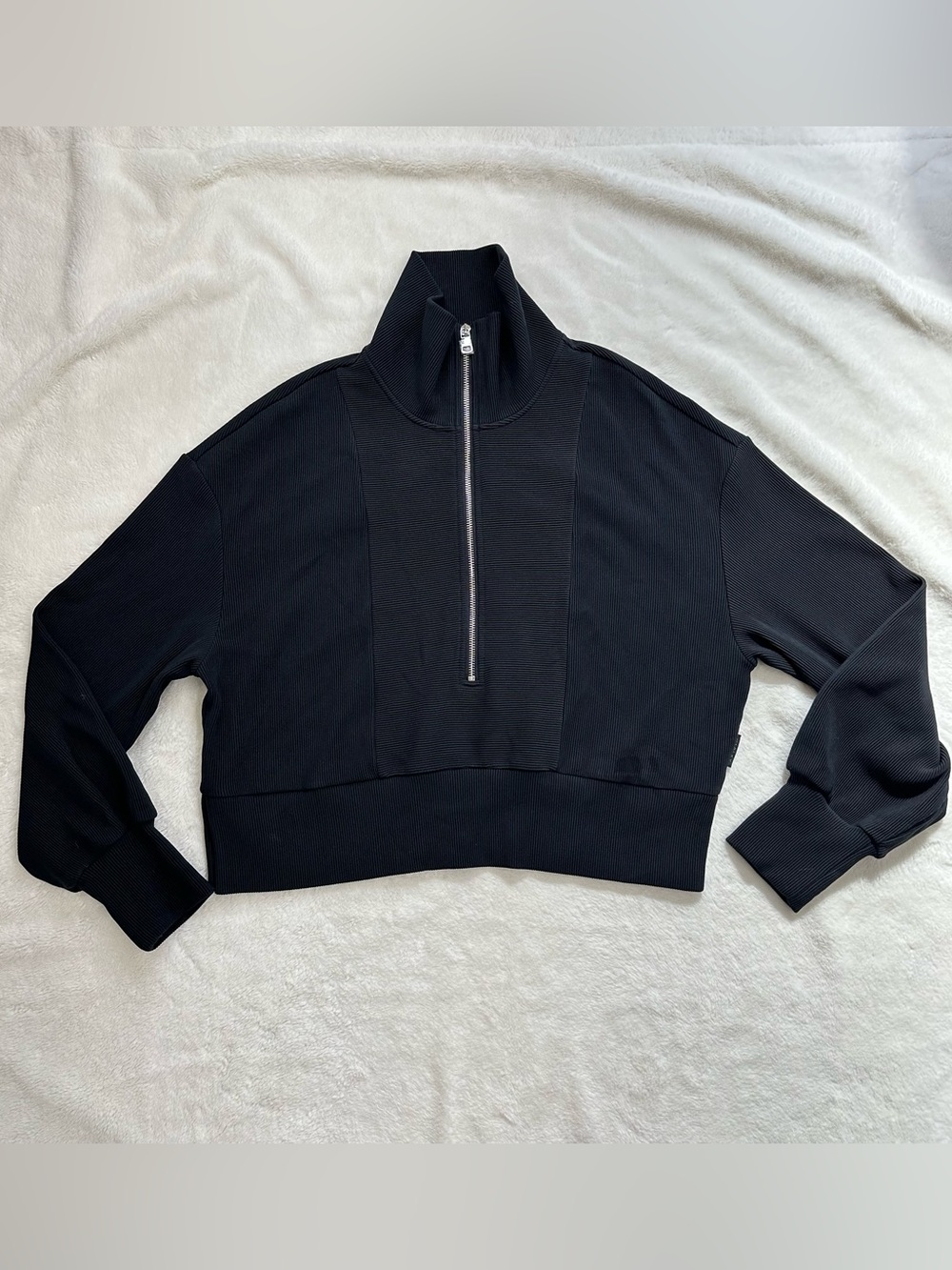 NWOT Varley Ramona Half Zip Sweatshirt Black Large Ottoman Rib